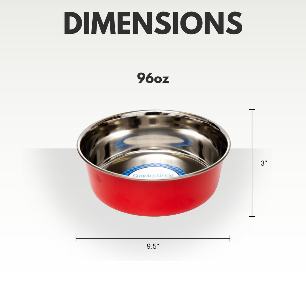 Country Living Set of 2 Heavy Gauge Stainless Steel Dog Bowls - Perfect for Food & Water